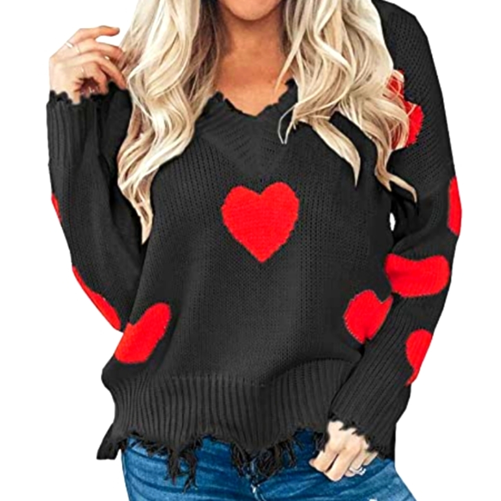 NIB Black Distressed Red Hearts Valentine's Day Sweater ❣️🖤
